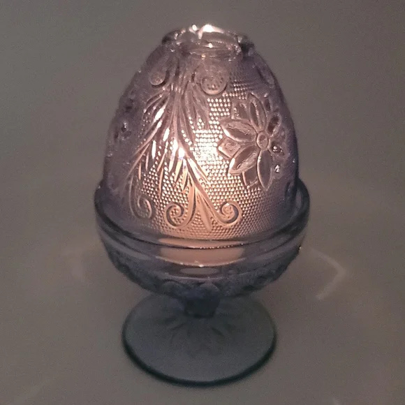 Tiara Blue Chantilly Sandwich Indiana Glass Fairy Lamp Candle Tea Light 2 Piece - Picture 7 of 7